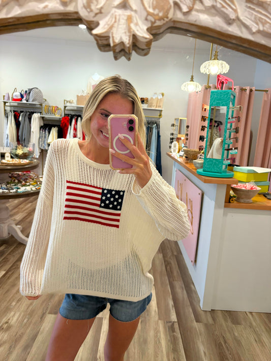 Simply Southern Open Knit Flag Sweater