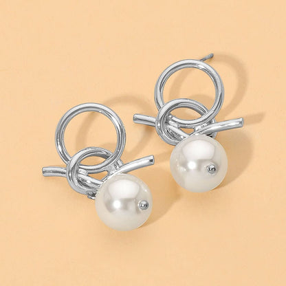 Interlocking Knot Pearl Drop Earrings