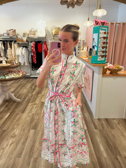 Ophelia Pink Floral Tie Dress