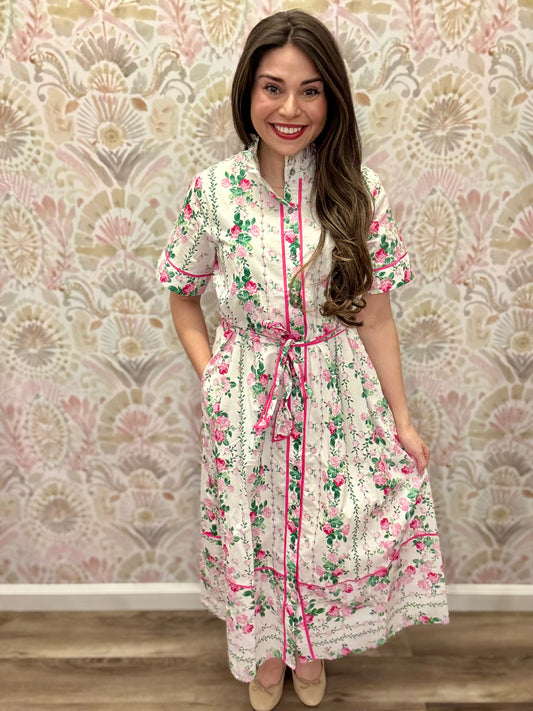 Ophelia Pink Floral Tie Dress
