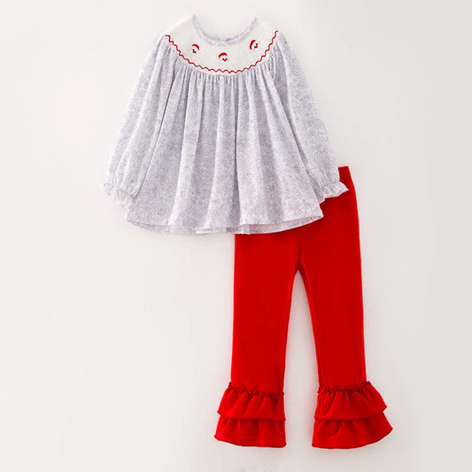 Little Girl Smocked Santa Set