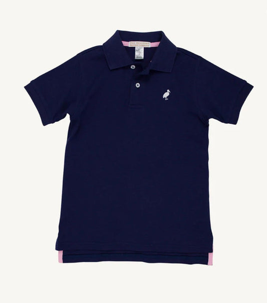 The Beaufort Bonnet Company Prim and Proper Polo SS-Pima Nantucket Navy with Worth Avenue White Stork