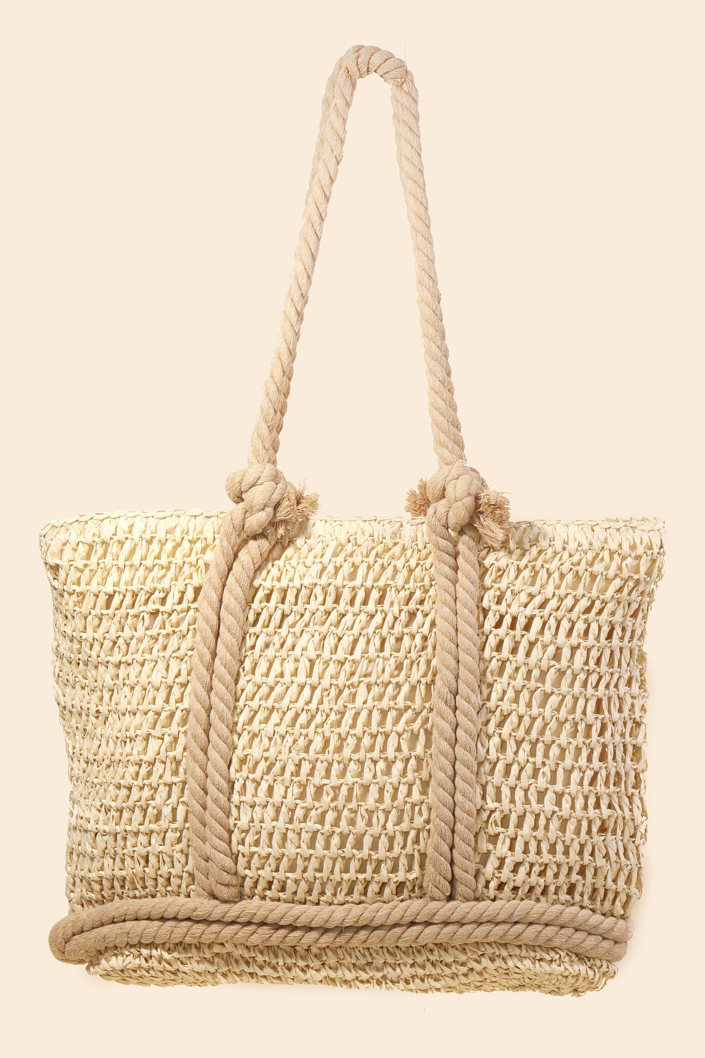 Rope Handle Straw Braided Tote Bag