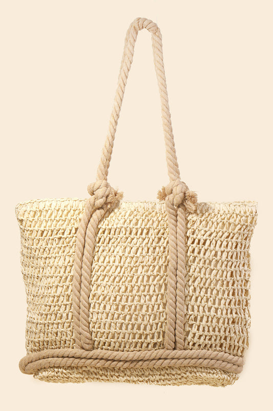 Rope Handle Straw Braided Tote Bag