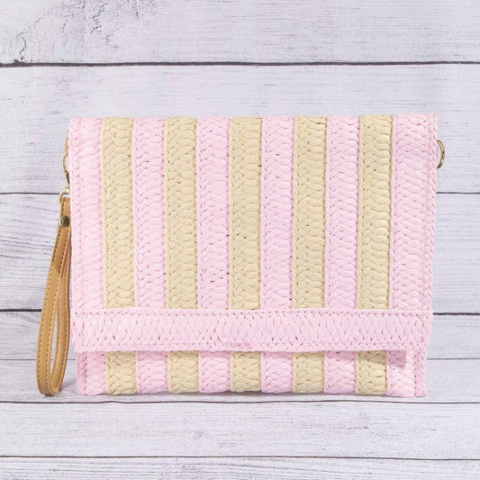 Two Tone Striped Straw Clutch Bag