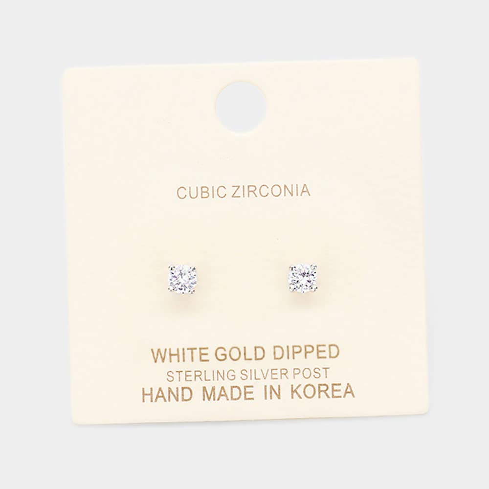 Gold Dipped 4mm Cubic Zirconia Square/Round Stud Earrings