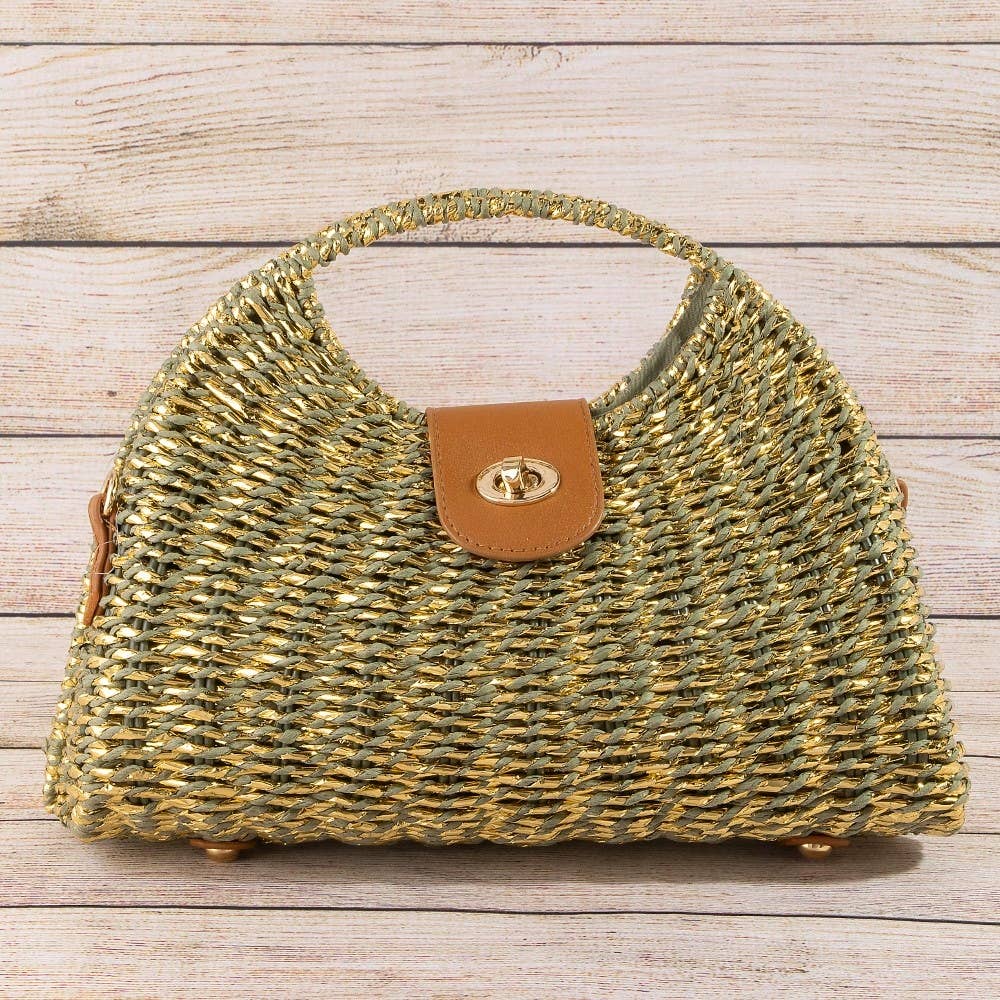 Woven Straw Top Handle Handbag