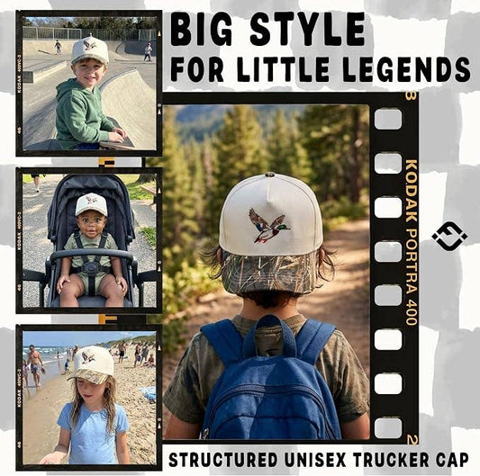 Kids/Baby Two Tone Vintage Cap: Mallard Duck-Wood Camo/Beige