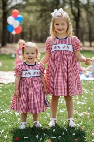 Little Girl Gingham USA Flag Dress