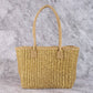 Gold Accent Straw Weave Square Tote Bag