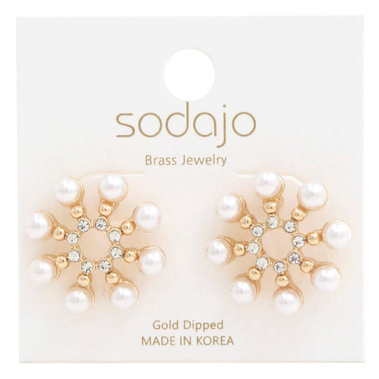 2197948 SODAJO BRASS FLOWER PEARL BEAD EARRING