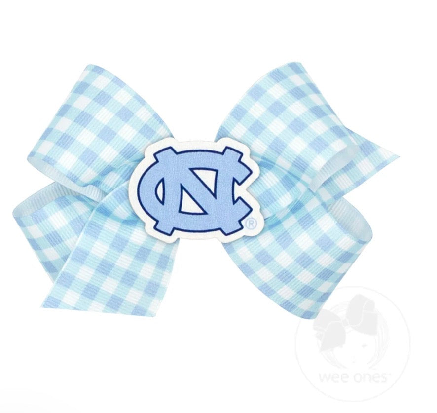 Wee Ones Medium North Carolina Gingham Hair Bow with Logo Patch