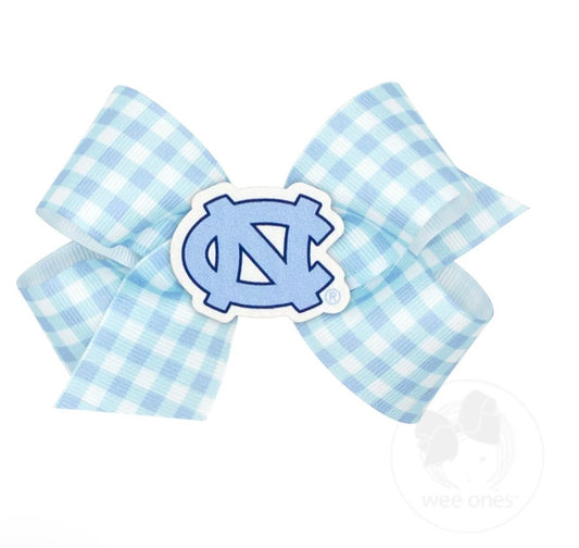 Wee Ones Medium North Carolina Gingham Hair Bow with Logo Patch