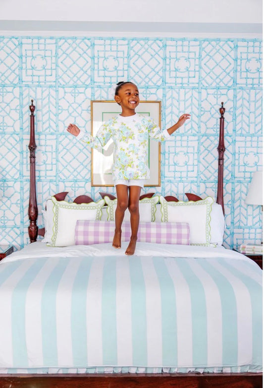 The Beaufort Bonnet Company Girls Cassidy Comfy Crewneck Princess Grace Rose (Blue) with Worth Avenue White