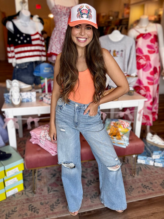 Wide Leg Distressed Denim Jeans