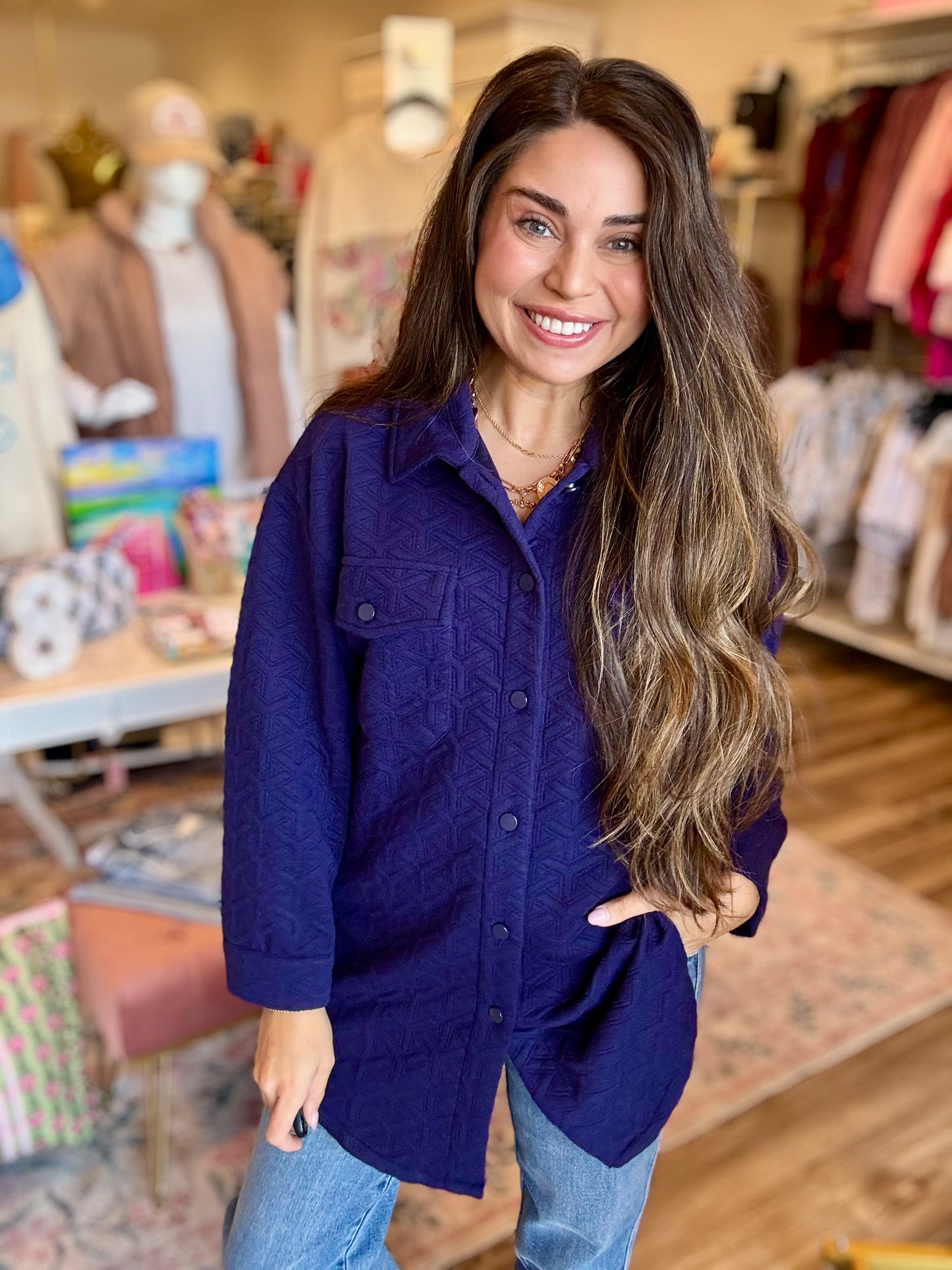 Oversized Simply Southern Quilted Navy Shacket