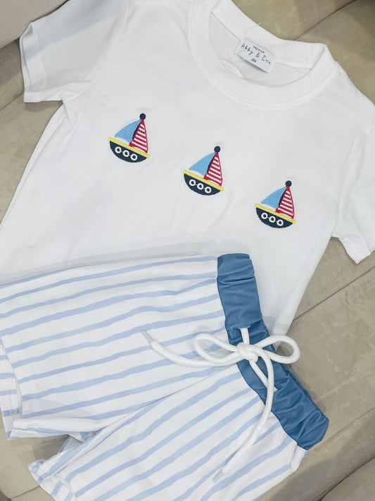 Little Boy Set Sail Embroidered Shirt