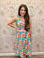 Ruffle Butts Women's Picnic Party Patchwork Cotton Gauze Smocked Ruffle Bow Midi Dress