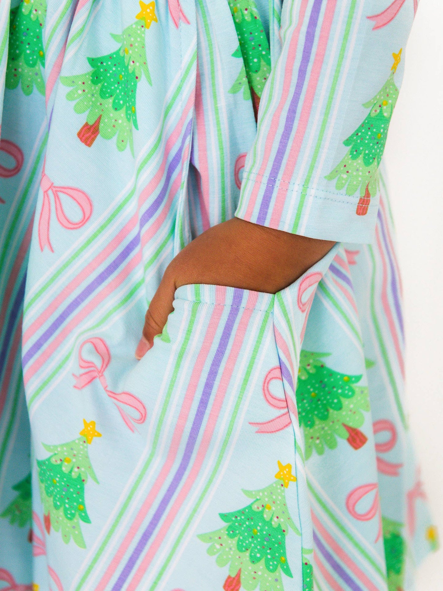 RuffleButts Girls Merry Bow Dreams Knit Long Sleeve Twirl Dress