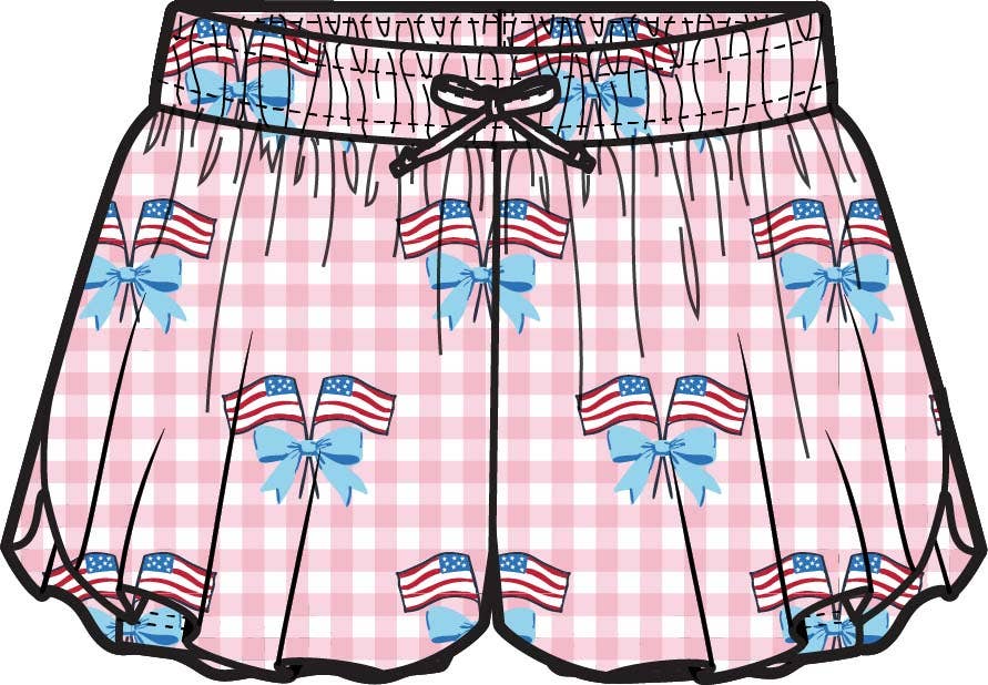 Girls Pink Patriotic Gingham Active Butterfly Shorts
