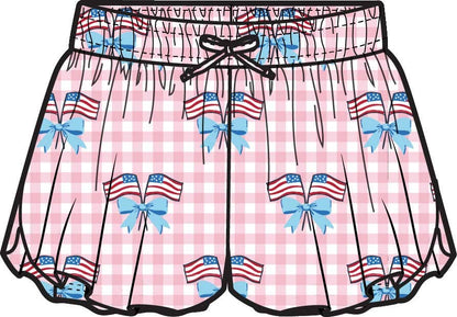 Girls Pink Patriotic Gingham Active Butterfly Shorts