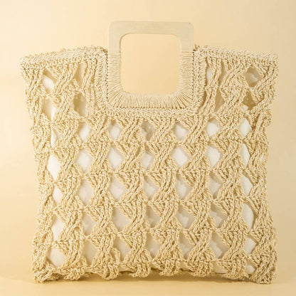 Square Straw Braided Tote Bag