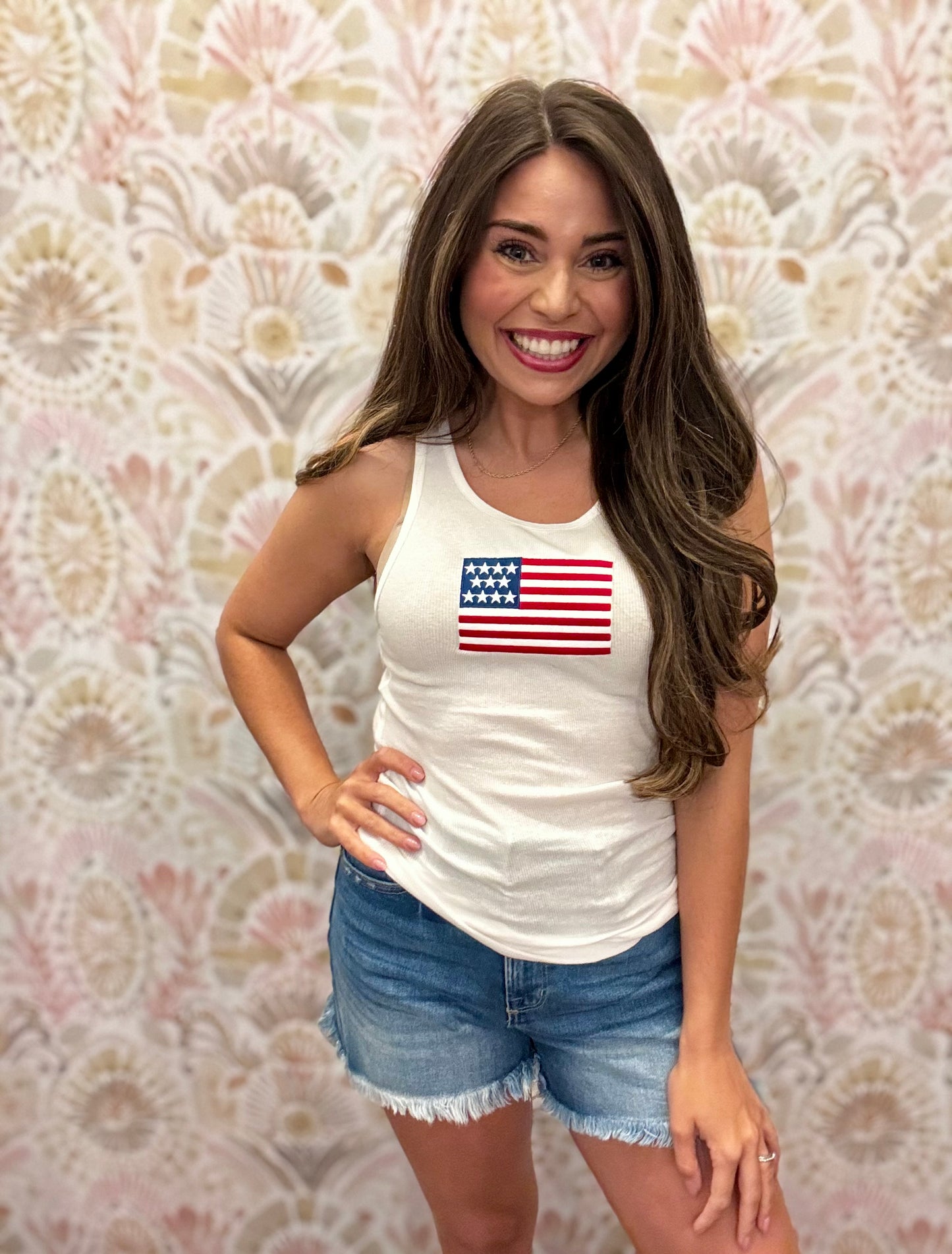 USA Flag Embroidered Tank