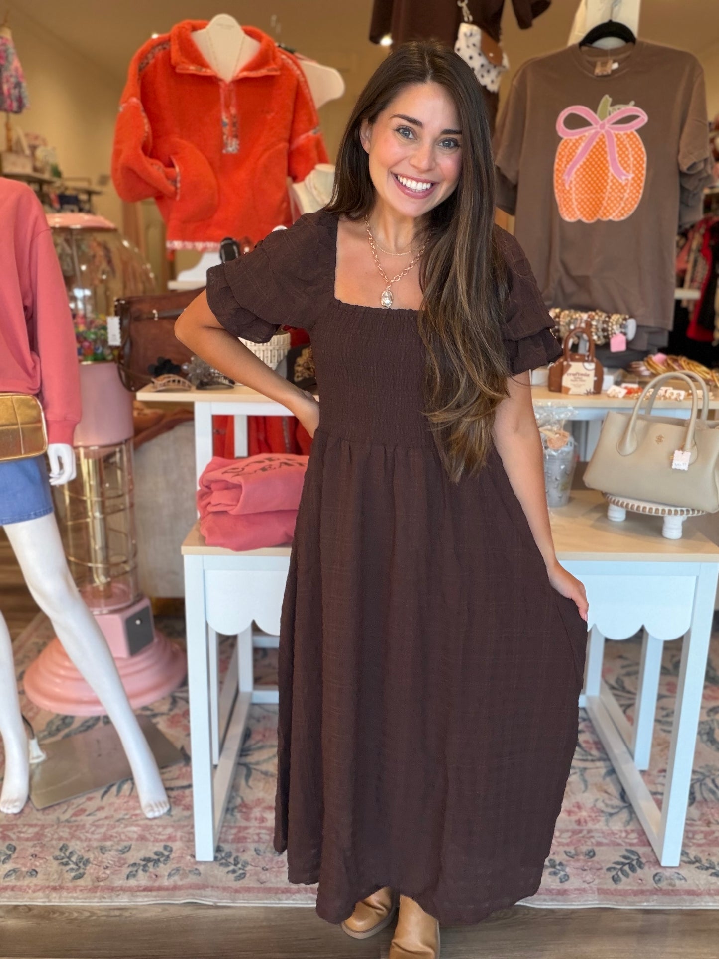 Simply Southern Smock Coffee Dress