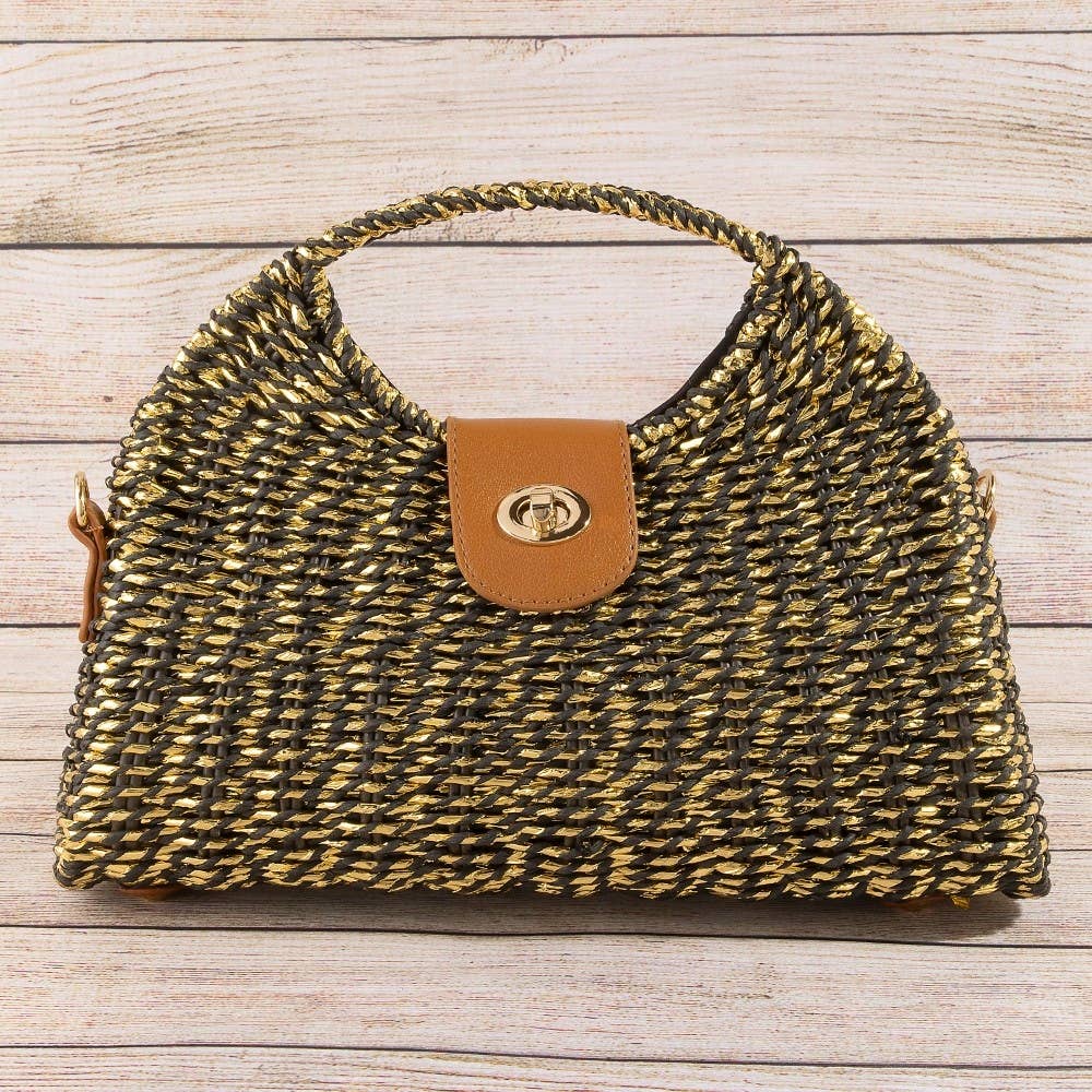 Woven Straw Top Handle Handbag