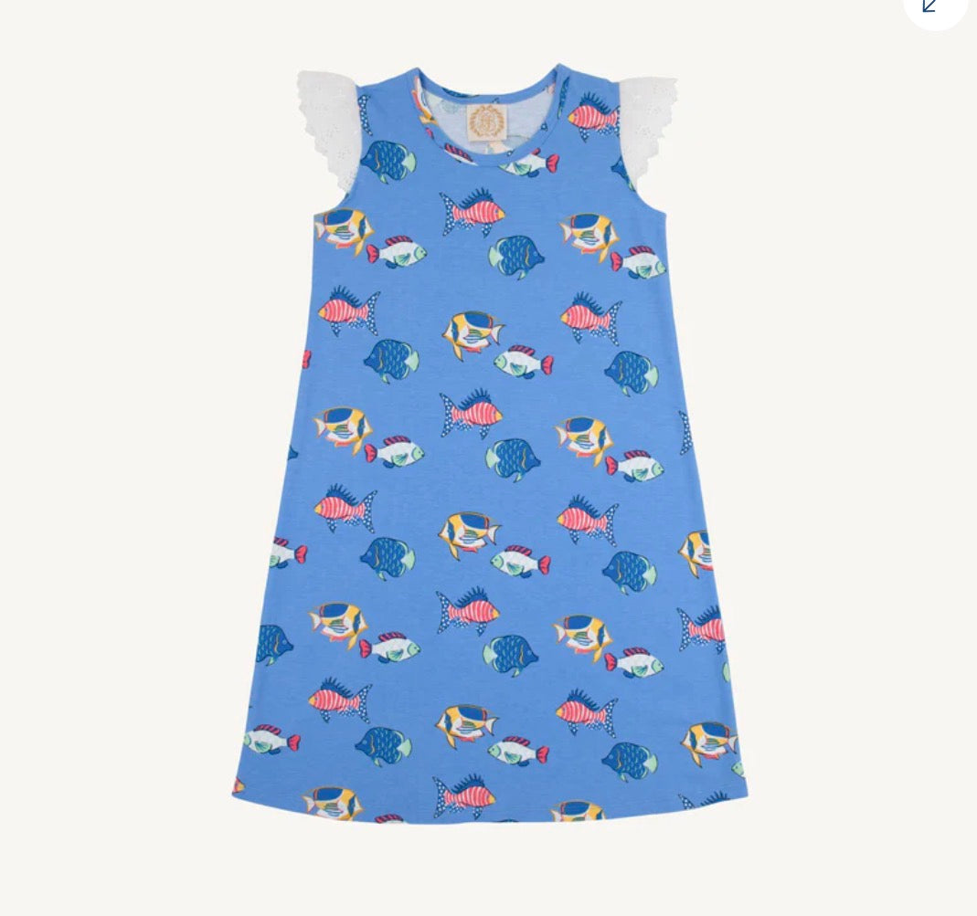 The Beaufort Bonnet Company Sleeveless Polly Play Dress Here Fishy Fishy with Worth Avenue White