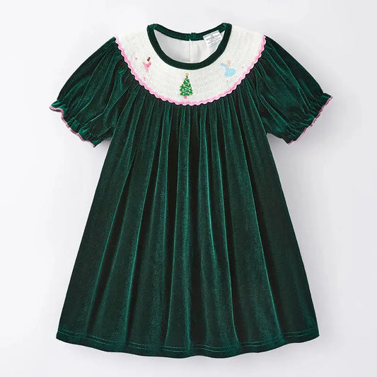 Little Girl Smocked Velvet Nutcracker Dress