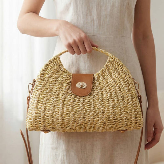 Woven Straw Top Handle Handbag
