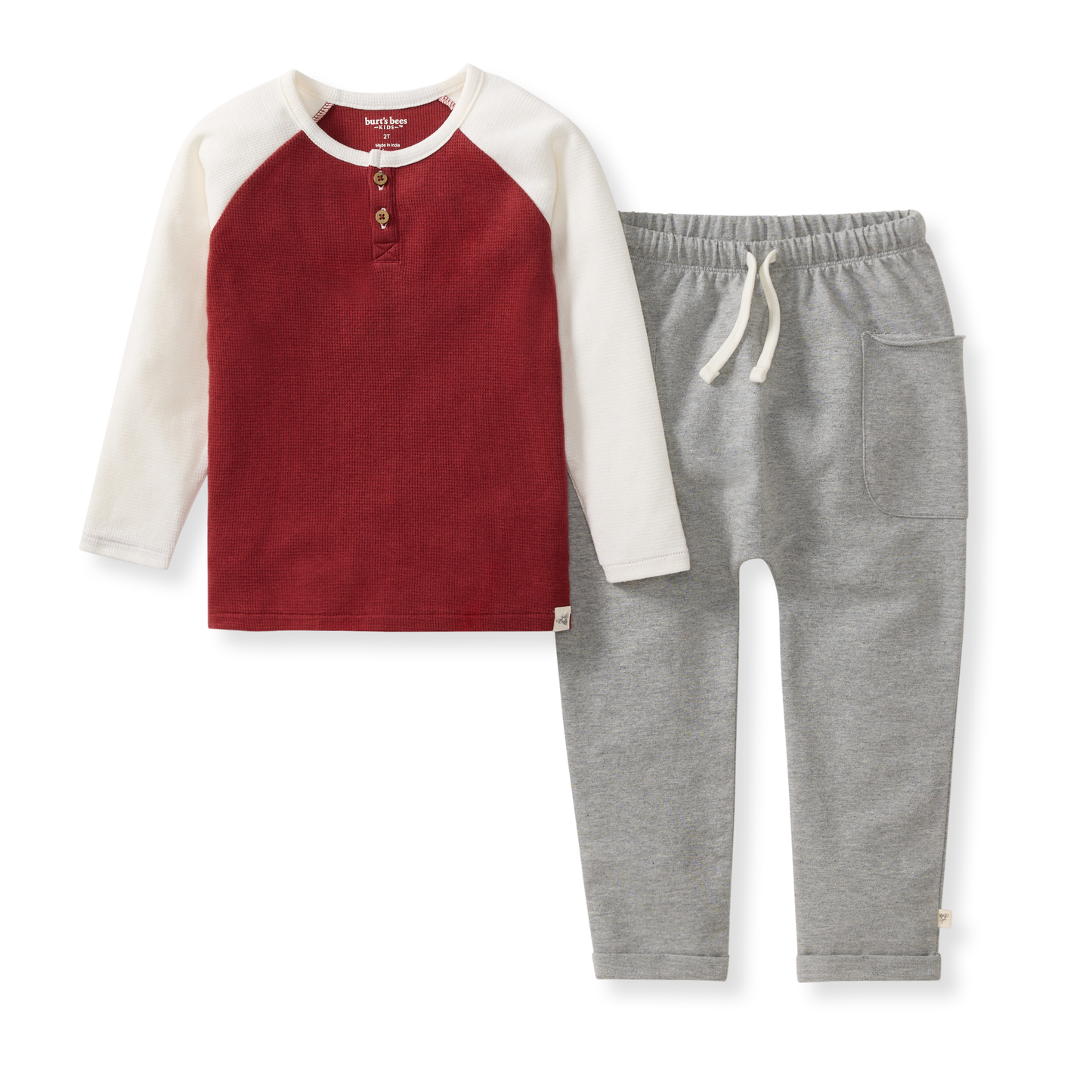 Burt’s Bees Thermal Organic Boy Tee & Pants Set - Brick Red