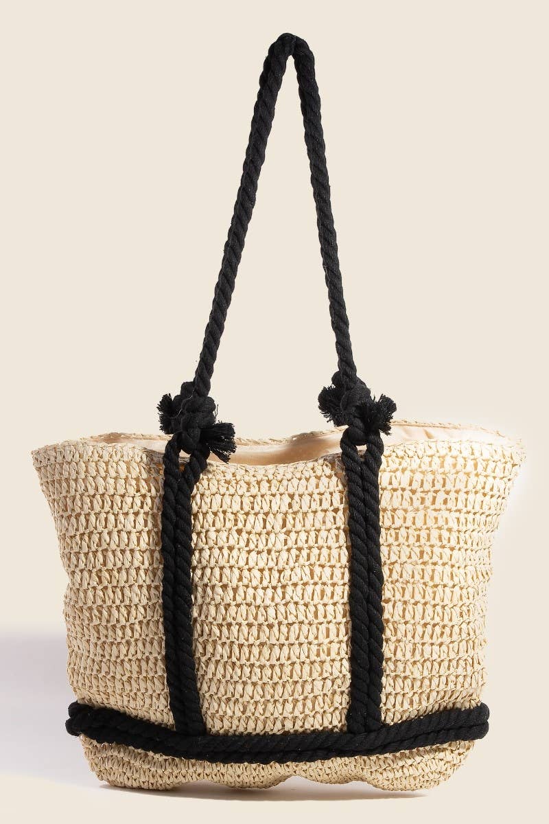 Rope Handle Straw Braided Tote Bag