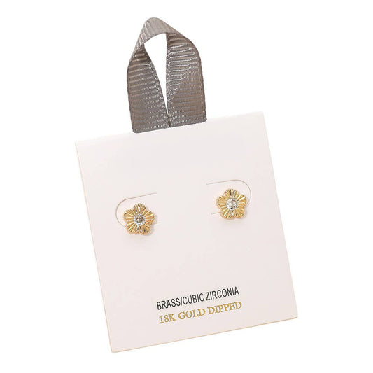 18K Gold Dipped CZ Accent Mini Floral Stud Earrings