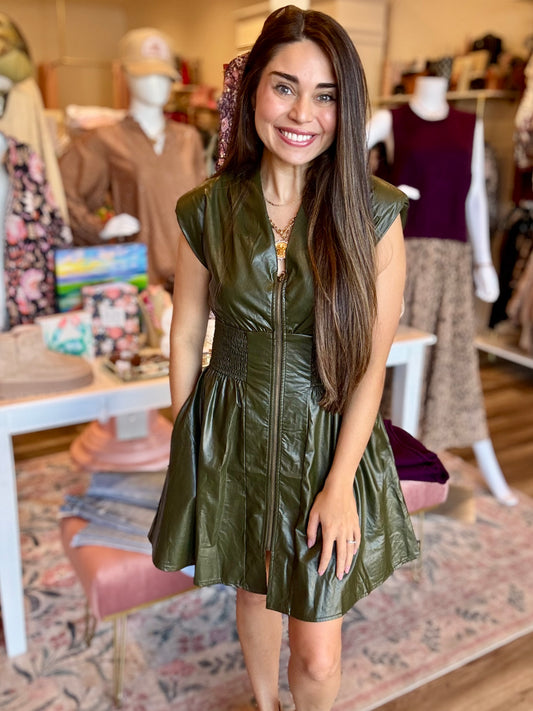 Otis Olive Vegan Leather Dress