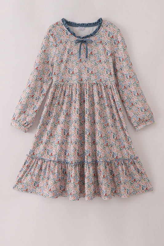 Blue Floral Print Ruffle Dress (Mom Match)