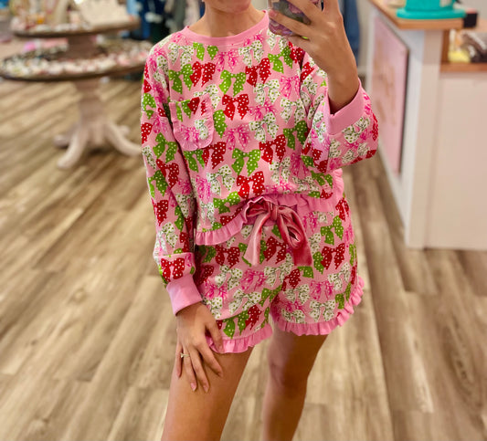Simply Southern Dots Ruffle PJ Shorts & Long Sleeve T-Shirt Set