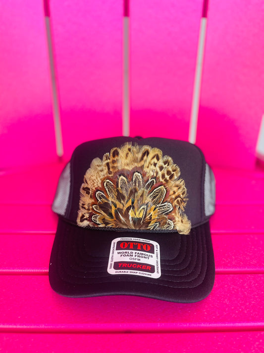 BLACK FEATHER TRUCKER HAT
