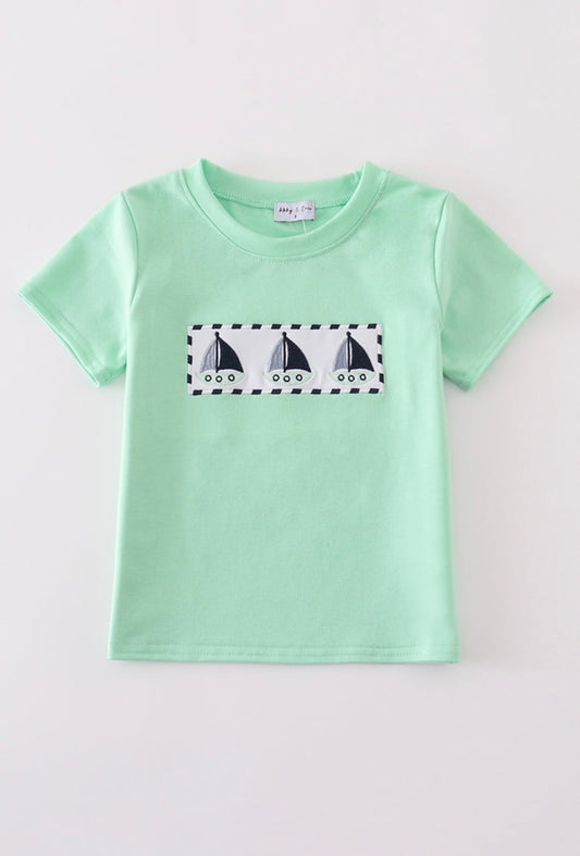 Little Boy Smocked Embroidered Sailboat Top