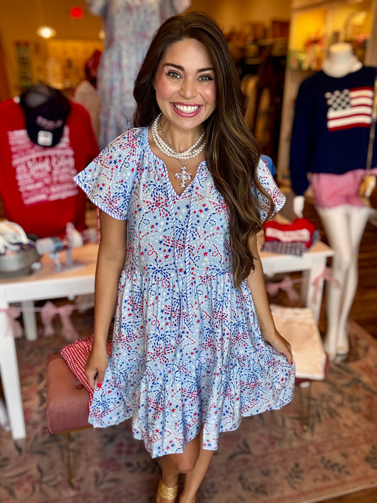 Mary Square Lillian Dress, Star Spangled Blue