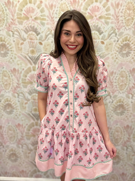 Blaire Pink Floral Ruffle Dress