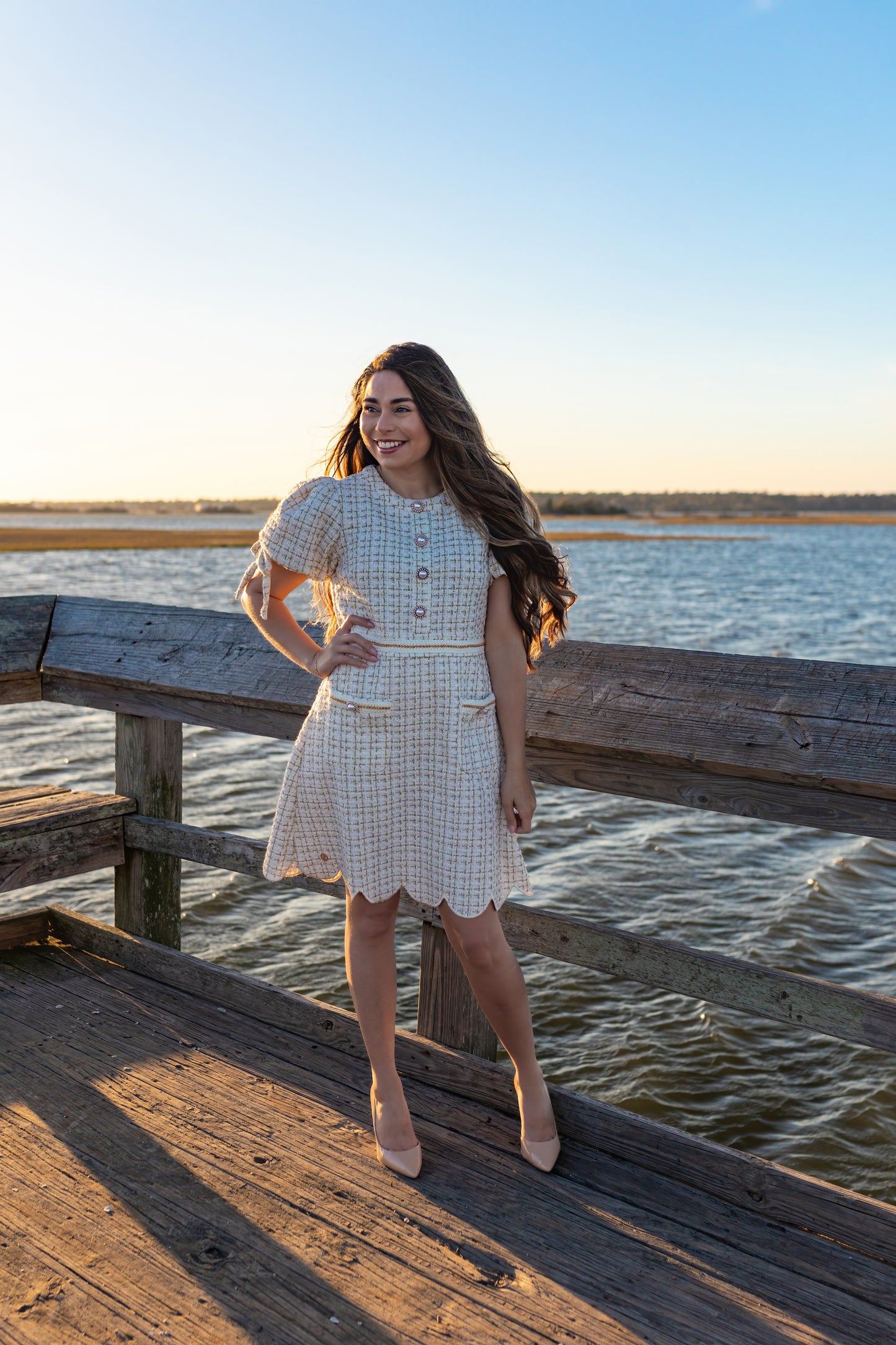 Simply Southern Scallop Tweed Dress