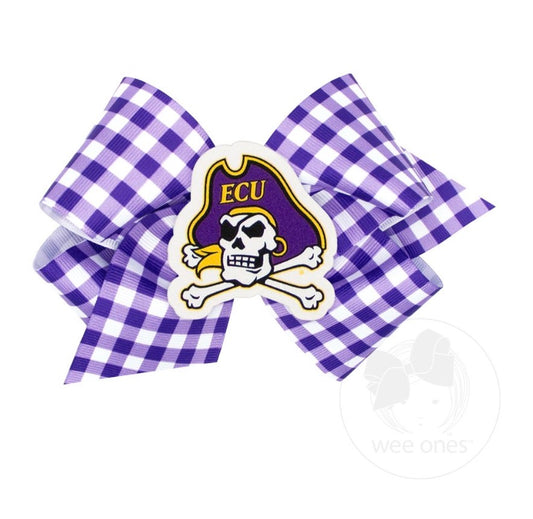 Wee Ones Medium East Carolina Gingham Hair Bow with Logo Patch