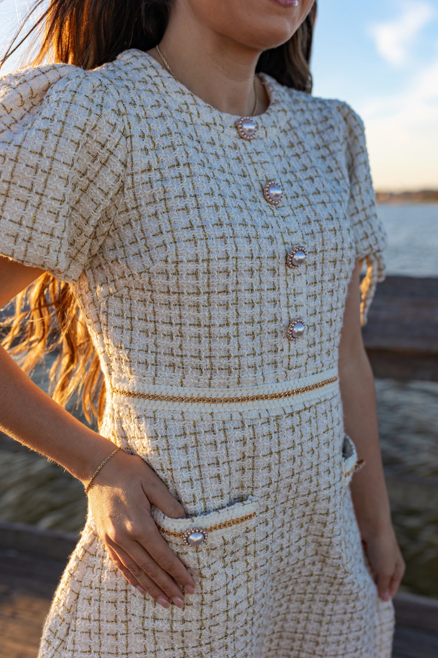 Simply Southern Scallop Tweed Dress