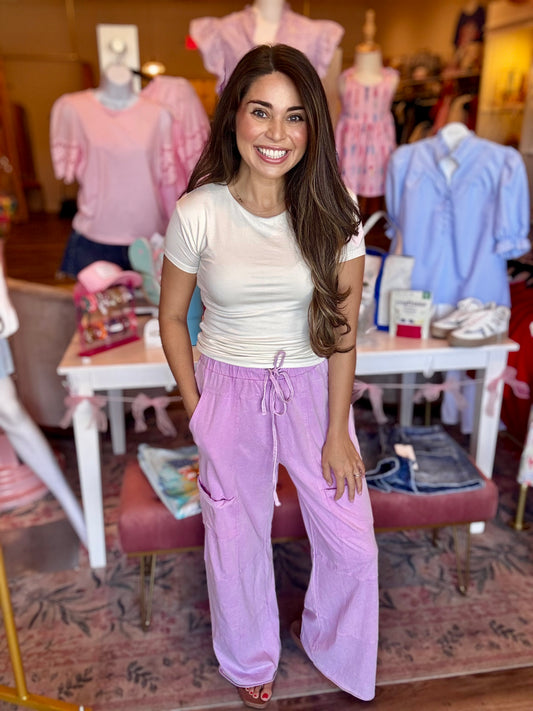 Simply Southern Pink Vintage Washed Wide Leg Pants