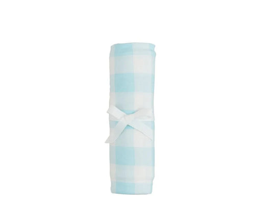 Soft Knit Swaddle Blanket - Blue Gingham