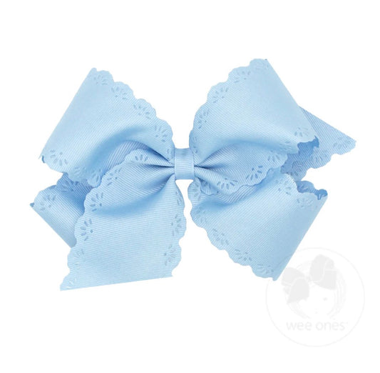 Wee Ones Light Blue Eyelet Embossed Grosgrain Bow