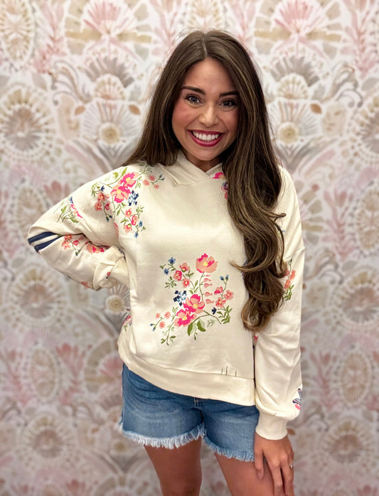 Simply Southern Oversized Ivory Floral Hoodie