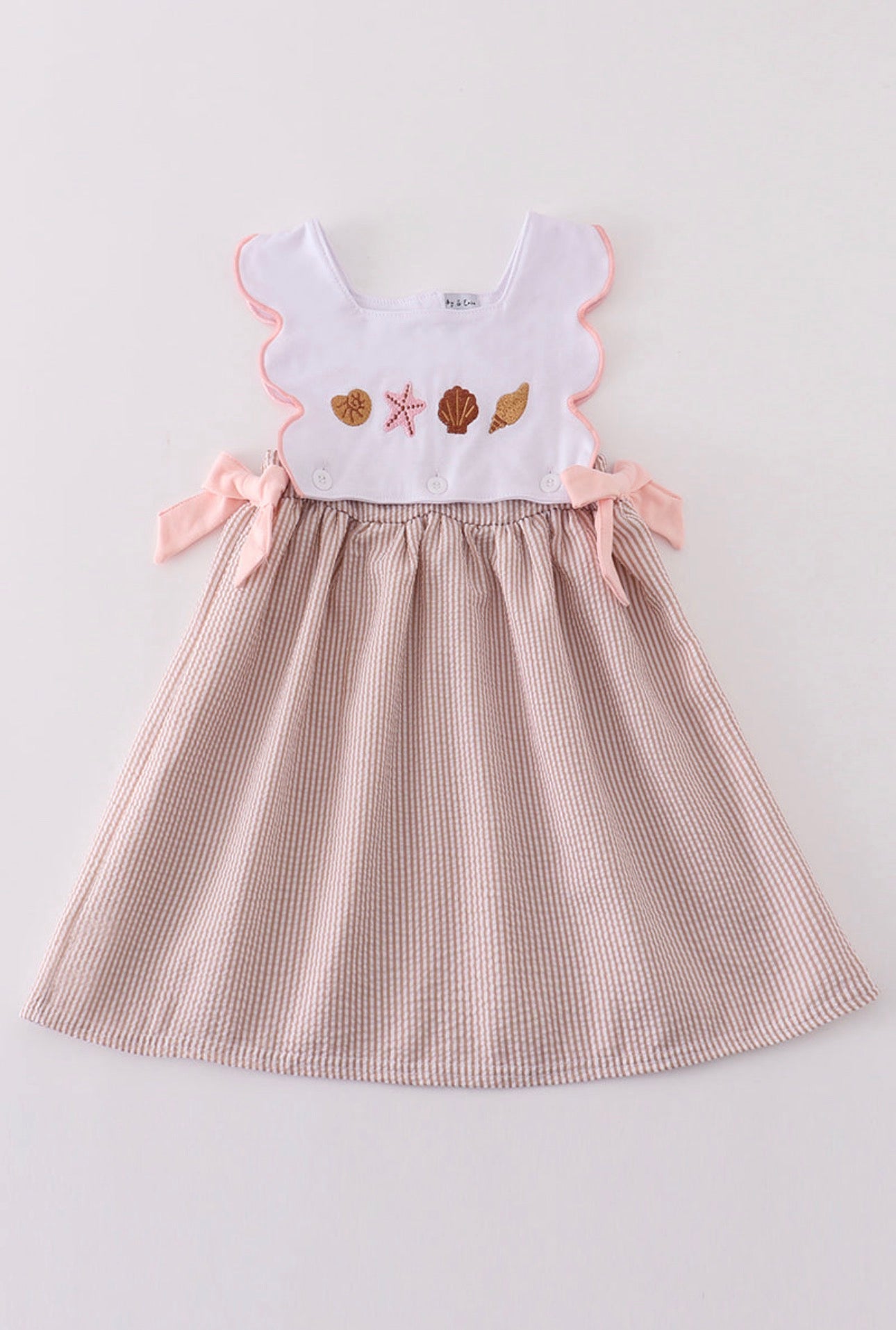 Little Girl Seersucker Embroidered Beach Dress